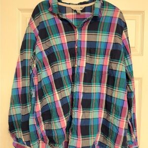 Old Navy Plaid Button-Down Shirt in Blue, Pink, Green